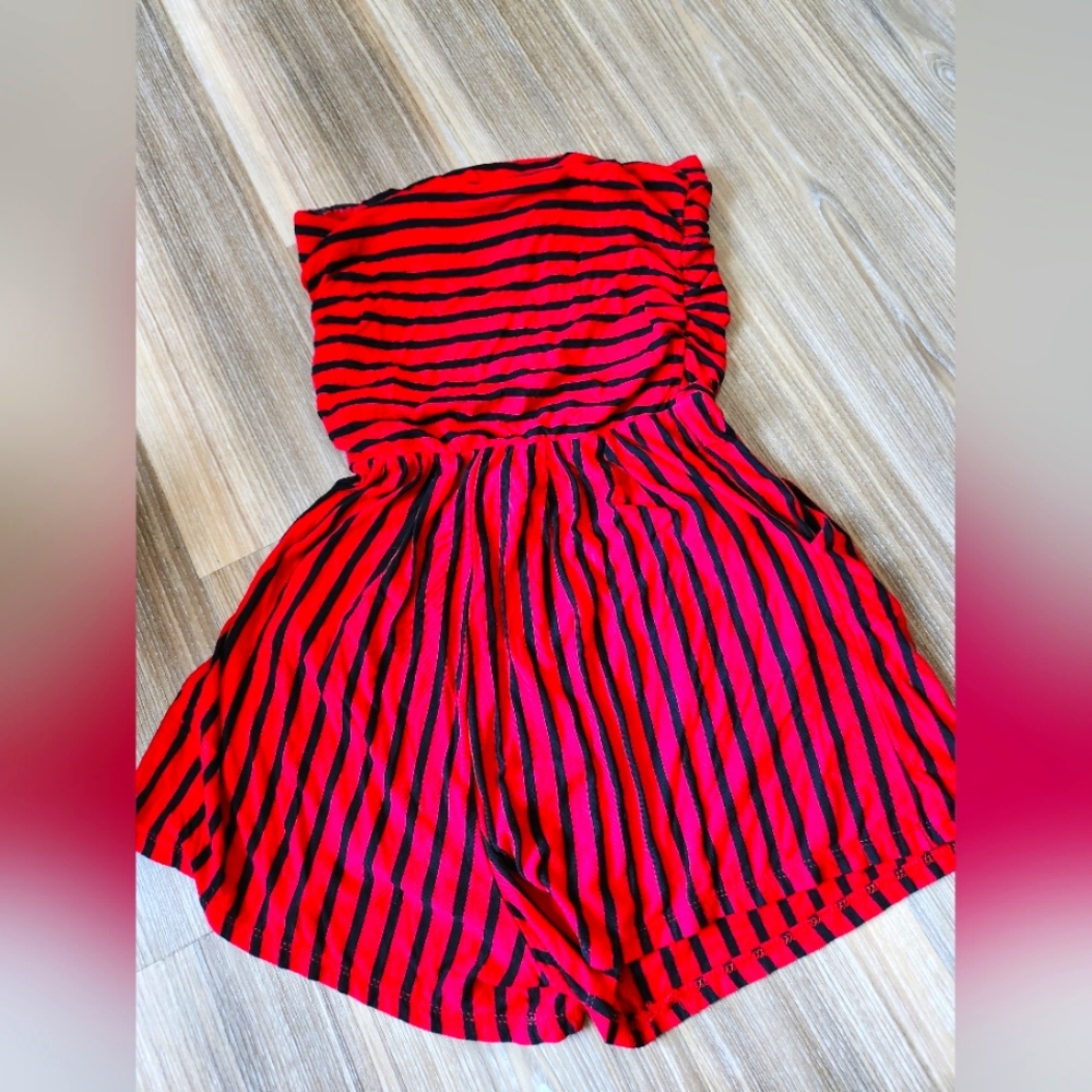 Red and Black Striped Romper